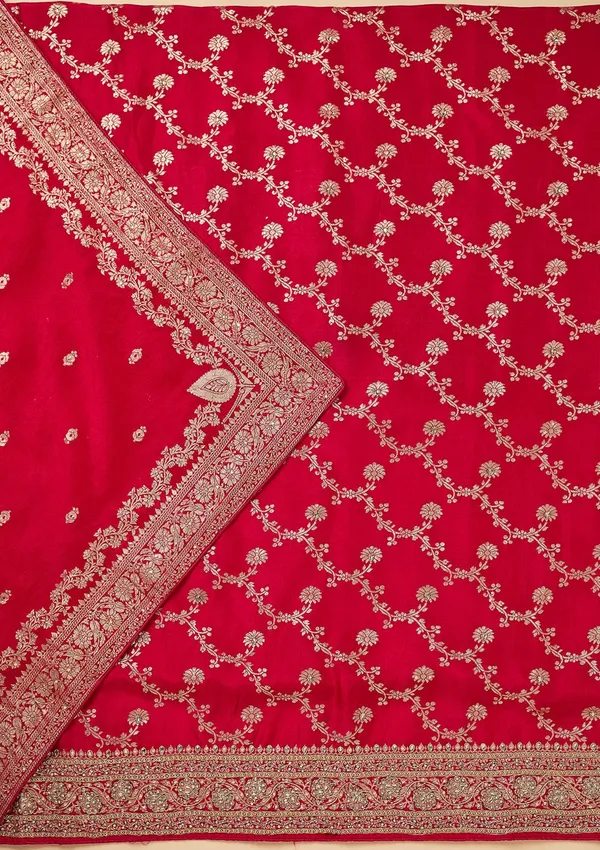 Rani_Pink_Dola_Silk_Gold_Zariwork_Unstitched_Dress_Material_With_Matching_Bottom_And_Dupatta
