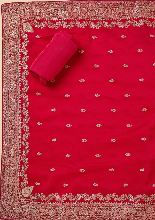 Rani_Pink_Dola_Silk_Gold_Zariwork_Unstitched_Dress_Material_With_Matching_Bottom_And_Dupatta