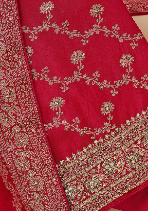 Rani_Pink_Dola_Silk_Gold_Zariwork_Unstitched_Dress_Material_With_Matching_Bottom_And_Dupatta