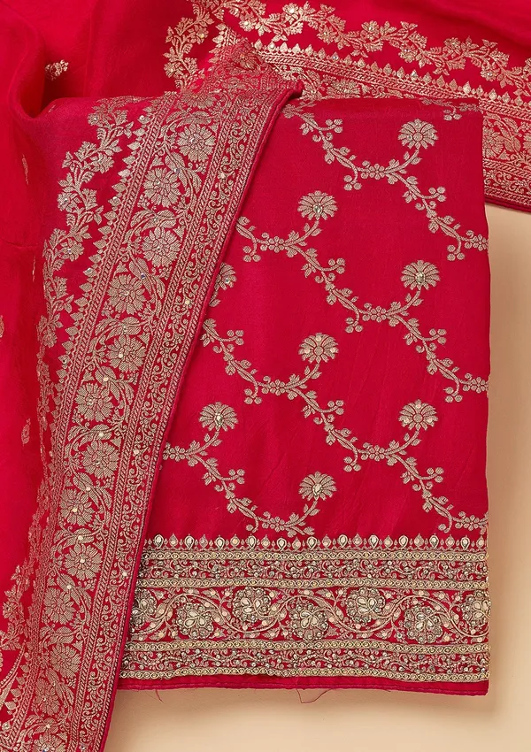 Rani_Pink_Dola_Silk_Gold_Zariwork_Unstitched_Dress_Material_With_Matching_Bottom_And_Dupatta
