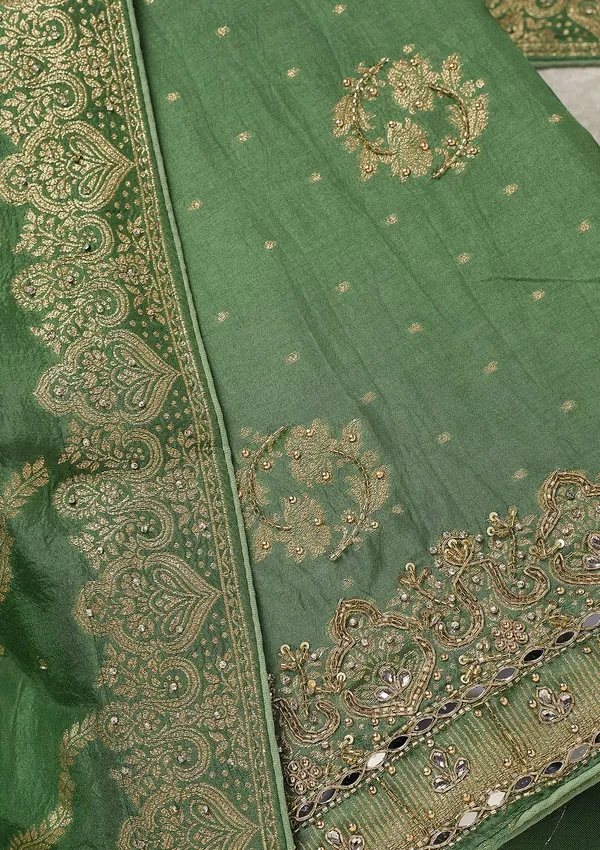 Pista_Green_Dola_Silk_Gold_Stonework_Unstitched_Dress_Material_With_Matching_Bottom_And_Dupatta