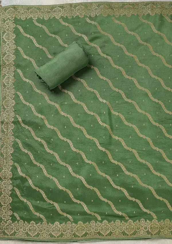 Pista_Green_Dola_Silk_Gold_Stonework_Unstitched_Dress_Material_With_Matching_Bottom_And_Dupatta