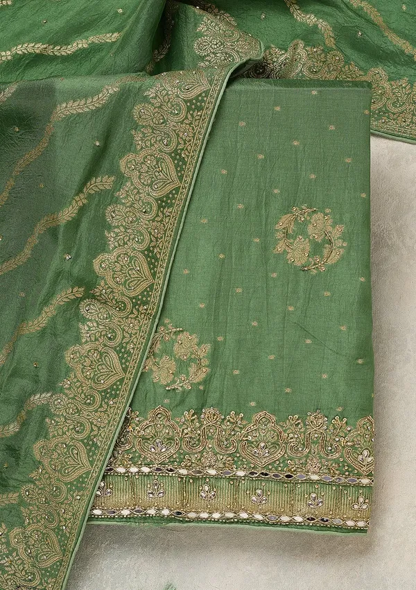 Pista_Green_Dola_Silk_Gold_Stonework_Unstitched_Dress_Material_With_Matching_Bottom_And_Dupatta