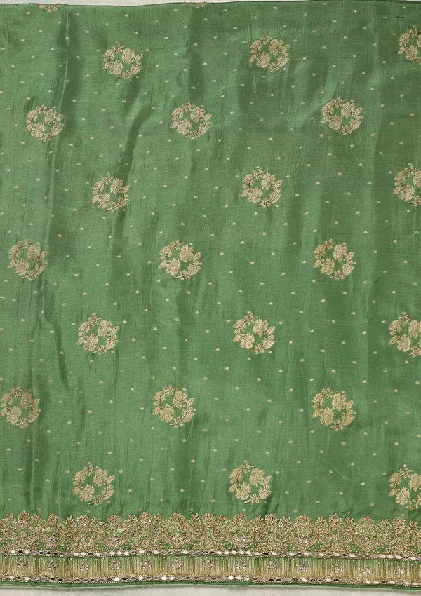 Pista_Green_Dola_Silk_Gold_Stonework_Unstitched_Dress_Material_With_Matching_Bottom_And_Dupatta