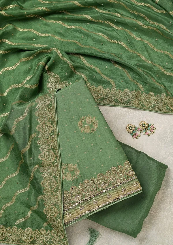 Pista_Green_Dola_Silk_Gold_Stonework_Unstitched_Dress_Material_With_Matching_Bottom_And_Dupatta