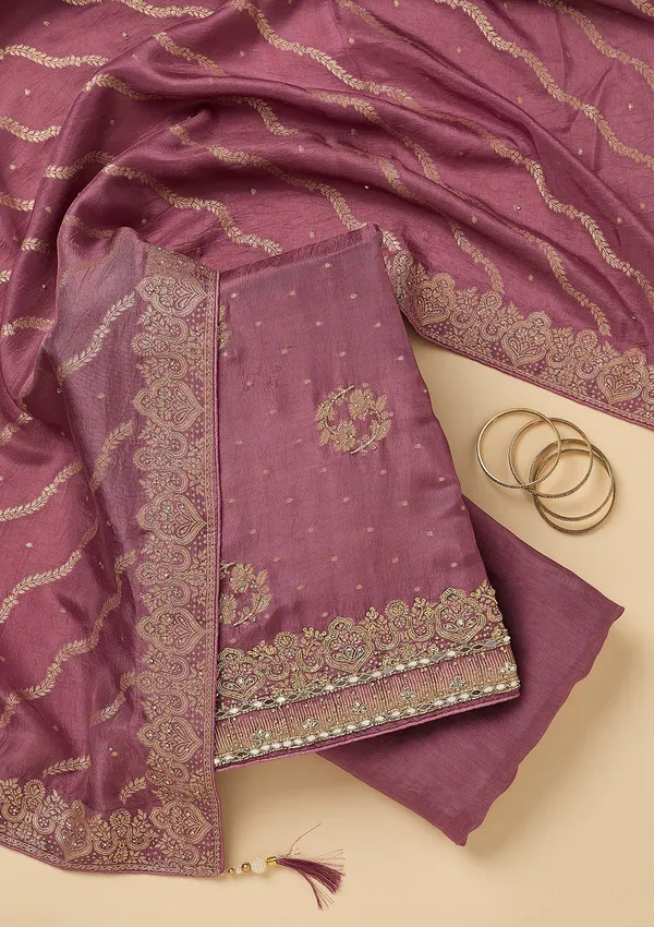 Mauve_Dola_Silk_Gold_Stonework_Unstitched_Dress_Material_With_Matching_Bottom_And_Dupatta