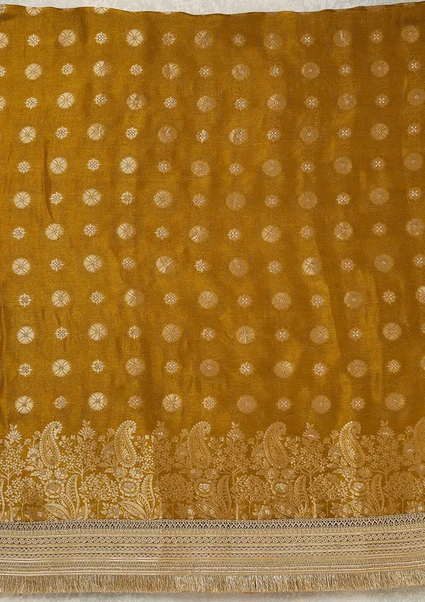 Mustard_Dola_Silk_Gold_Zariwork_Unstitched_Dress_Material_With_Matching_Bottom_And_Dupatta