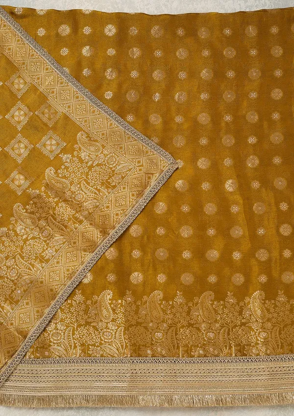 Mustard_Dola_Silk_Gold_Zariwork_Unstitched_Dress_Material_With_Matching_Bottom_And_Dupatta