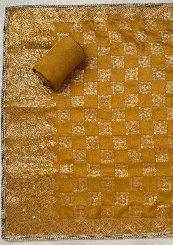 Mustard_Dola_Silk_Gold_Zariwork_Unstitched_Dress_Material_With_Matching_Bottom_And_Dupatta
