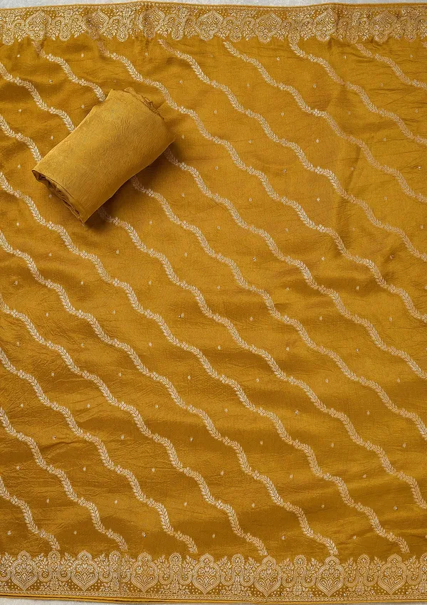 Mustard_Dola_Silk_Gold_Stonework_Unstitched_Dress_Material_With_Matching_Bottom_And_Dupatta