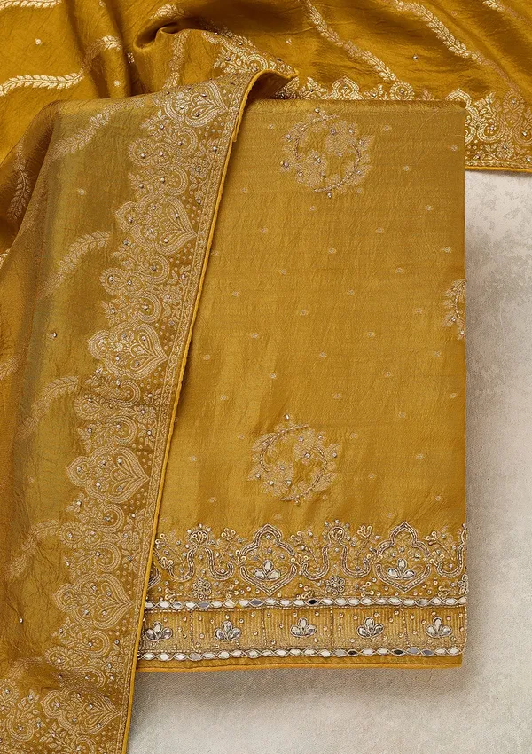 Mustard_Dola_Silk_Gold_Stonework_Unstitched_Dress_Material_With_Matching_Bottom_And_Dupatta