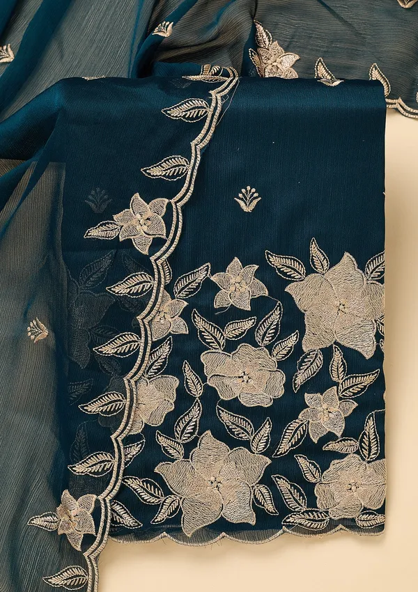 Peacock_Blue_Chinon_Threadwork_Unstitched_Dress_Material_With_Matching_Bottom_And_Dupatta