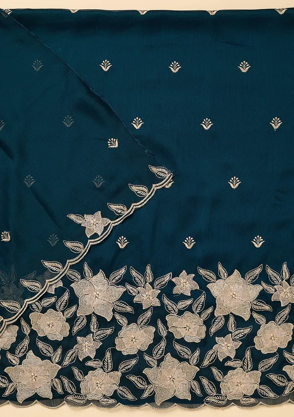 Peacock_Blue_Chinon_Threadwork_Unstitched_Dress_Material_With_Matching_Bottom_And_Dupatta