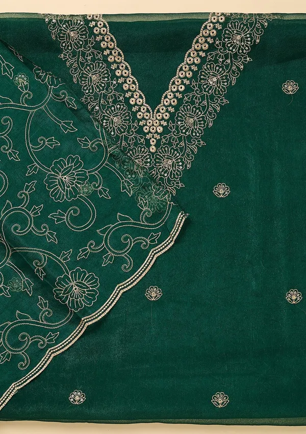 Peacock_Green_Shimmer_Threadwork_Unstitched_Dress_Material_With_Matching_Bottom_And_Dupatta
