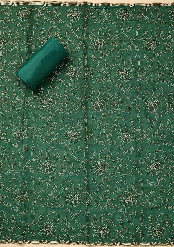 Peacock_Green_Shimmer_Threadwork_Unstitched_Dress_Material_With_Matching_Bottom_And_Dupatta
