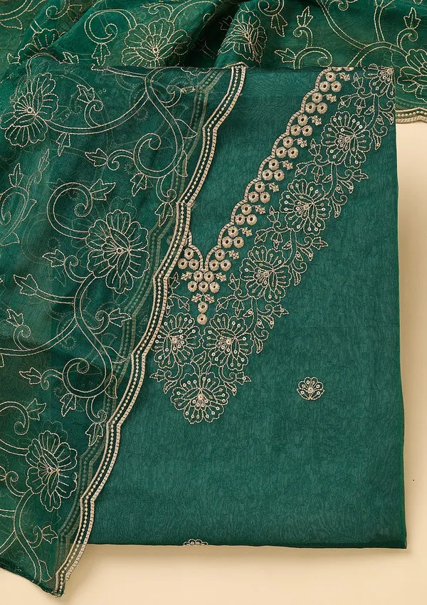 Peacock_Green_Shimmer_Threadwork_Unstitched_Dress_Material_With_Matching_Bottom_And_Dupatta
