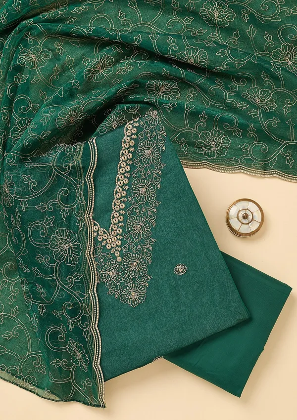 Peacock_Green_Shimmer_Threadwork_Unstitched_Dress_Material_With_Matching_Bottom_And_Dupatta