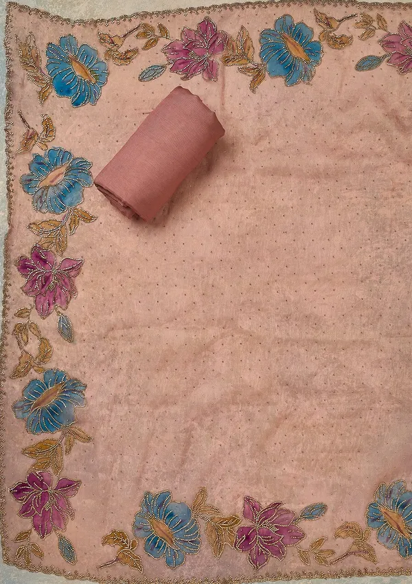 Onion_Pink_Tissue_Gold_Stonework_Unstitched_Dress_Material_With_Matching_Bottom_And_Dupatta