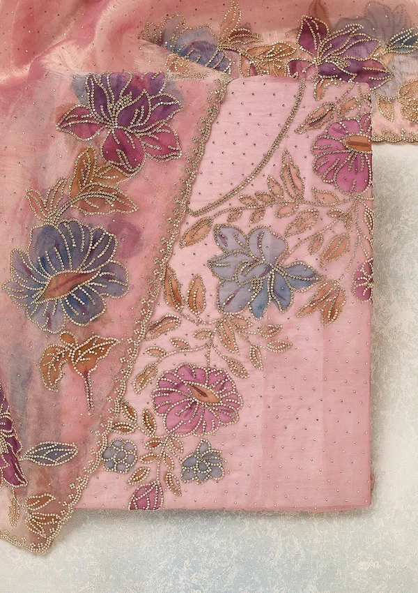 Onion_Pink_Tissue_Gold_Stonework_Unstitched_Dress_Material_With_Matching_Bottom_And_Dupatta