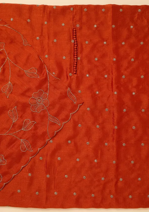 Orange_Soft_Raw_Silk_Gold_Zariwork_Unstitched_Dress_Material_With_Matching_Bottom_And_Dupatta