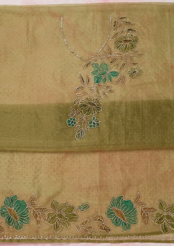 Mehandi_Green_Tissue_Gold_Stonework_Unstitched_Dress_Material_With_Matching_Bottom_And_Dupatta