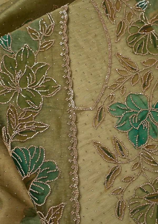 Mehandi_Green_Tissue_Gold_Stonework_Unstitched_Dress_Material_With_Matching_Bottom_And_Dupatta