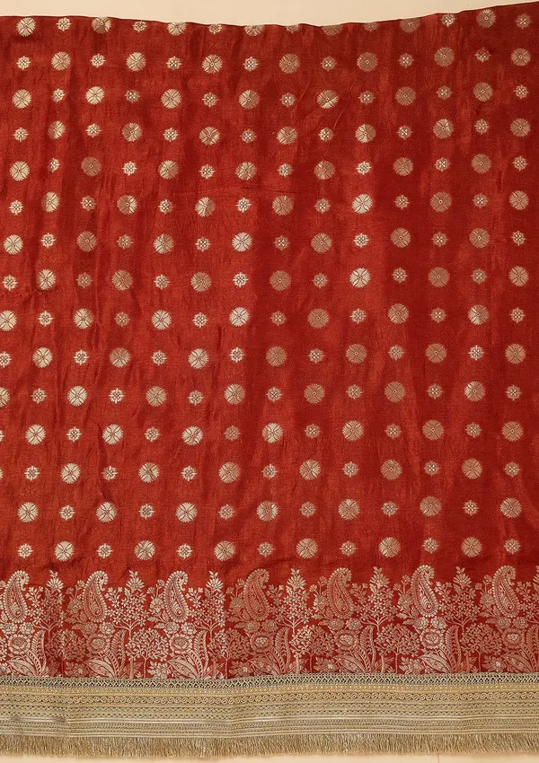 Rust_Dola_Silk_Gold_Zariwork_Unstitched_Dress_Material_With_Matching_Bottom_And_Dupatta