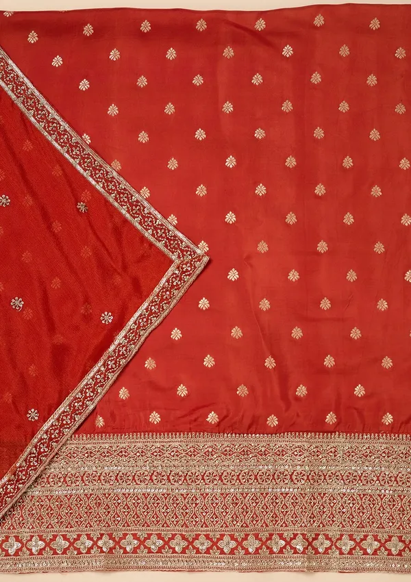 Rust_Dola_Silk_Gold_Zariwork_Unstitched_Dress_Material_With_Matching_Bottom_And_Dupatta
