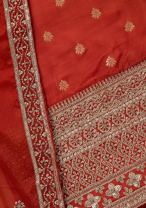 Rust_Dola_Silk_Gold_Zariwork_Unstitched_Dress_Material_With_Matching_Bottom_And_Dupatta