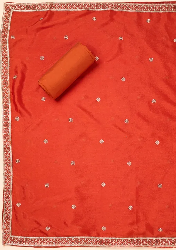 Rust_Dola_Silk_Gold_Zariwork_Unstitched_Dress_Material_With_Matching_Bottom_And_Dupatta