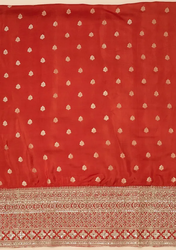Rust_Dola_Silk_Gold_Zariwork_Unstitched_Dress_Material_With_Matching_Bottom_And_Dupatta