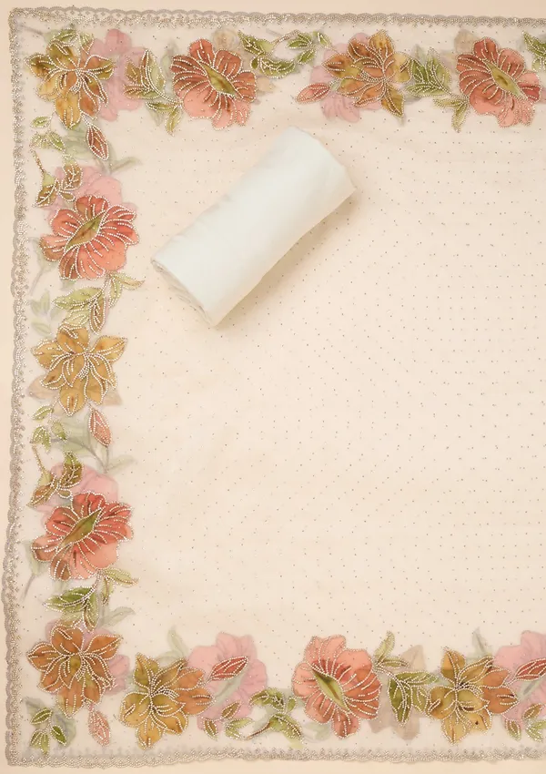 Off_White_Tissue_Gold_Stonework_Unstitched_Dress_Material_With_Matching_Bottom_And_Dupatta