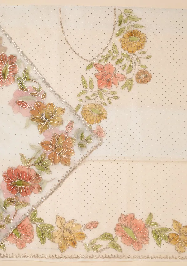 Off_White_Tissue_Gold_Stonework_Unstitched_Dress_Material_With_Matching_Bottom_And_Dupatta