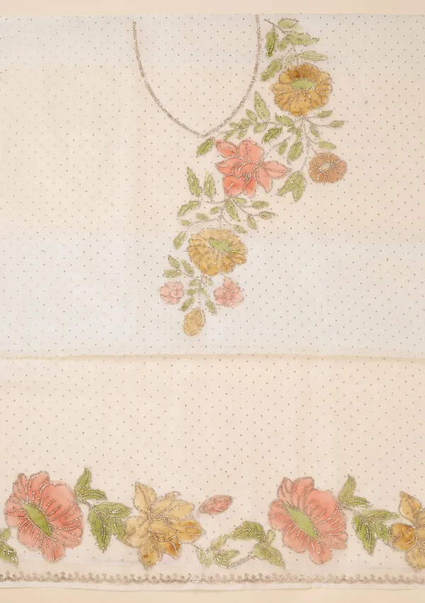 Off_White_Tissue_Gold_Stonework_Unstitched_Dress_Material_With_Matching_Bottom_And_Dupatta