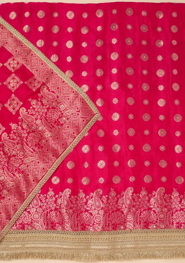 Rani_Pink_Dola_Silk_Gold_Zariwork_Unstitched_Dress_Material_With_Matching_Bottom_And_Dupatta