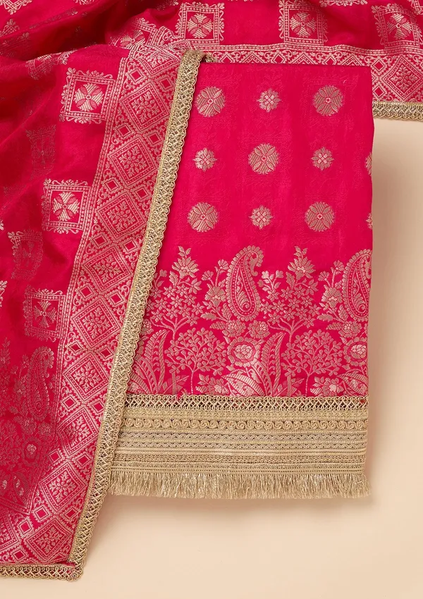 Rani_Pink_Dola_Silk_Gold_Zariwork_Unstitched_Dress_Material_With_Matching_Bottom_And_Dupatta
