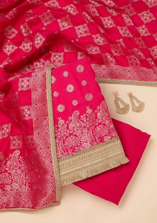 Rani_Pink_Dola_Silk_Gold_Zariwork_Unstitched_Dress_Material_With_Matching_Bottom_And_Dupatta