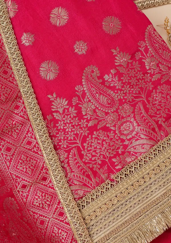 Rani_Pink_Dola_Silk_Gold_Zariwork_Unstitched_Dress_Material_With_Matching_Bottom_And_Dupatta