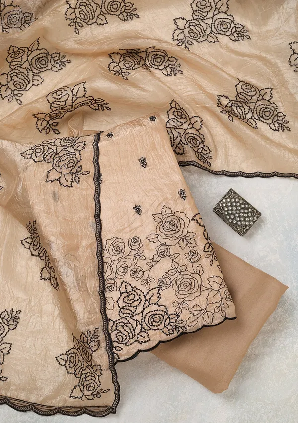 Beige_Tissue_Threadwork_Unstitched_Dress_Material_With_Matching_Bottom_And_Dupatta