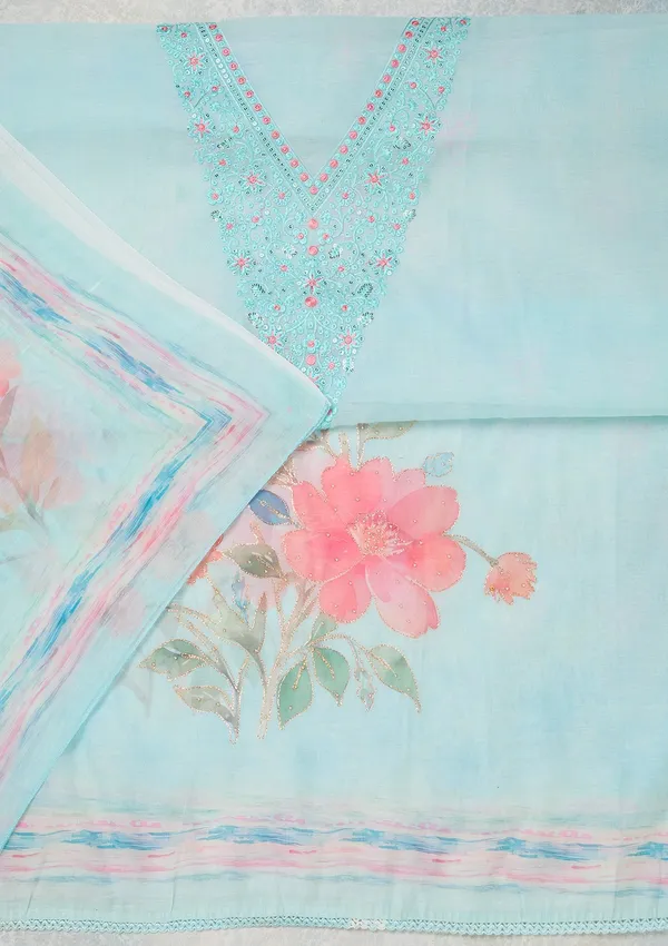 Sky_Blue_Cotton_Threadwork_Unstitched_Dress_Material_With_Matching_Bottom_And_Dupatta