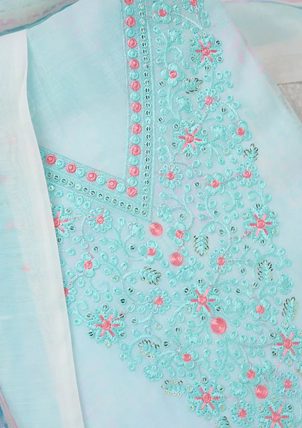 Sky_Blue_Cotton_Threadwork_Unstitched_Dress_Material_With_Matching_Bottom_And_Dupatta