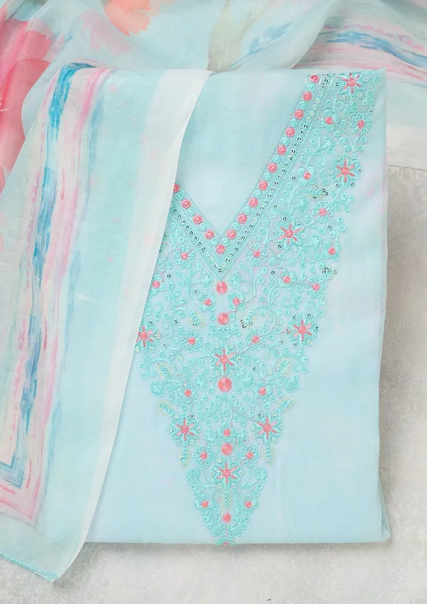 Sky_Blue_Cotton_Threadwork_Unstitched_Dress_Material_With_Matching_Bottom_And_Dupatta