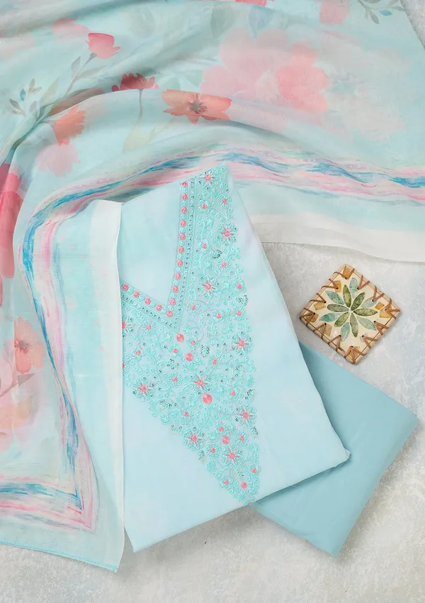 Sky_Blue_Cotton_Threadwork_Unstitched_Dress_Material_With_Matching_Bottom_And_Dupatta