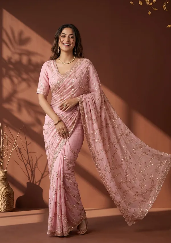 Baby_Pink_Tissue_Sequins_Saree_With_Matching_Blouse_Piece