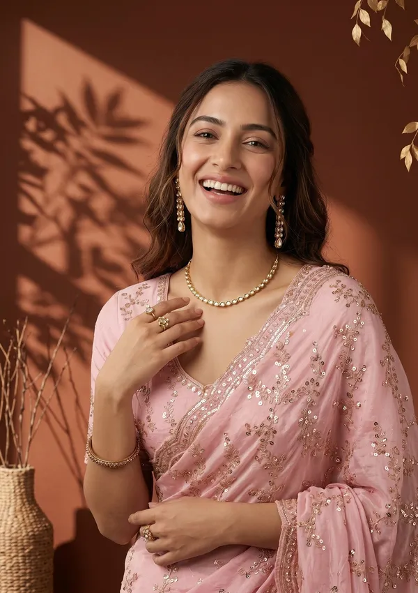 Baby_Pink_Tissue_Sequins_Saree_With_Matching_Blouse_Piece