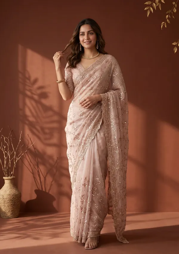 Beige_Tissue_Sequins_Saree_With_Matching_Blouse_Piece