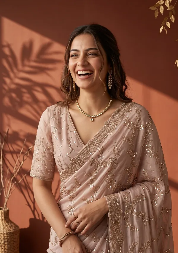 Beige_Tissue_Sequins_Saree_With_Matching_Blouse_Piece