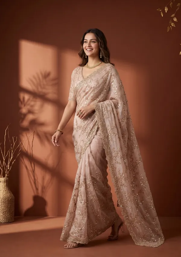 Beige_Tissue_Sequins_Saree_With_Matching_Blouse_Piece