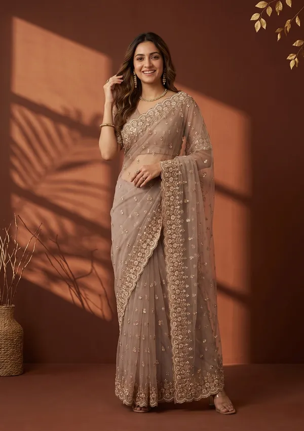 Mauve_Net_Sequins_Saree_With_Matching_Blouse_Piece