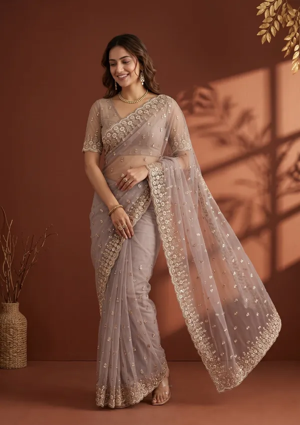 Mauve_Net_Sequins_Saree_With_Matching_Blouse_Piece